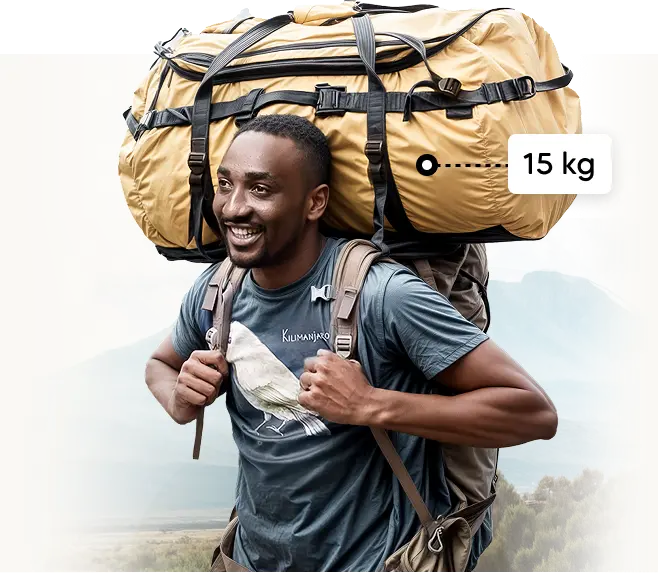 Portatore sul Kilimangiaro con borsone da spedizione da 15 kg Portatore sul Kilimangiaro con borsone da spedizione da 15 kg